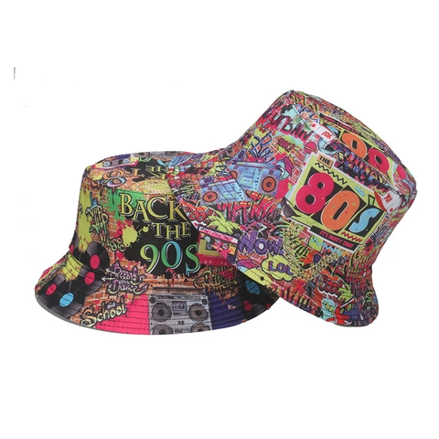 Cappello Alla Pescatora Graffiti Retrò Anni 80 90 Poliestere Disco Party Stampato Streetwear Unisex Stile Vintage