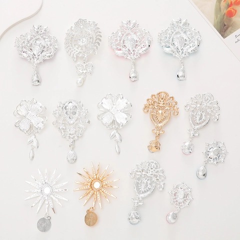 Alloy Rhinestone Artificial Pearl Flower Pendants For DIY Jewelry Making Retro Luxury Teardrop Charms Phone Case Accessories