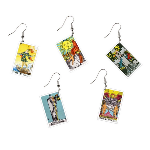Orecchini Pendenti Carte Tarocchi Acrilico Stampa Fronte Retro Vintage Occulto Gioielli Donne Perno In Ferro Accessorio Misterioso