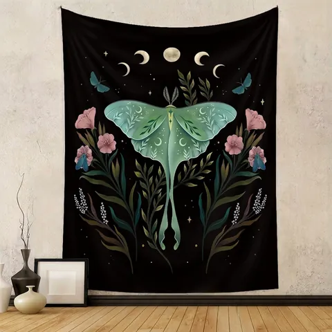 Ταπετσαρία Τοίχου Luna Moth Φάσεις Σελήνης Λουλουδάτο Γοτθικό Μυστηριώδες Πολυεστερικό Ύφασμα Για Υπνοδωμάτιο Σαλόνι