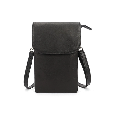 Damen Echtleder Umhängetasche Handy Erste Schicht Rindsleder Einfach Litschitextur Mini Schultertasche Mit Klappdeckel Reißverschluss