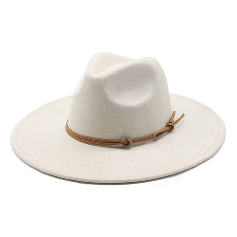 Wide Brim Fedora Hat Polyester Suede Felt Vintage Western Cowboy Style For Men And Women With Decorative Leather Cord