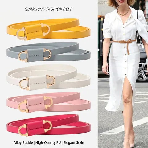 Cintura Sottile Donna Pelle PU Elegante Semplice Versatile Fibbia In Lega Per Abiti