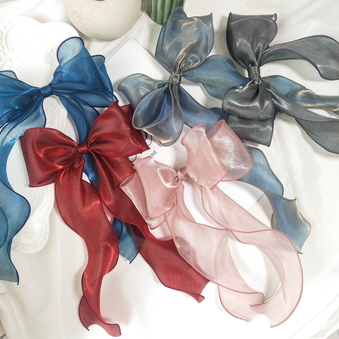 Große Schleife Haarspange Langes Band Streamer Perlmuttglanz Gaze Lolita Elegante Fee Kopfschmuck
