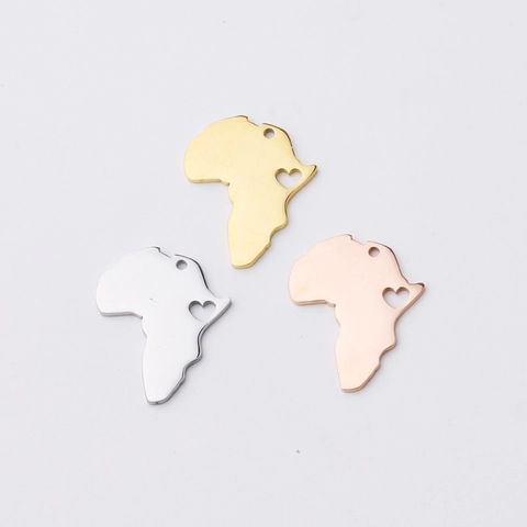 Pendente A Forma Di Mappa Dell'Africa Acciaio Inossidabile 304 Lucidato A Specchio Cuore Cavo Accessori Gioielli DIY