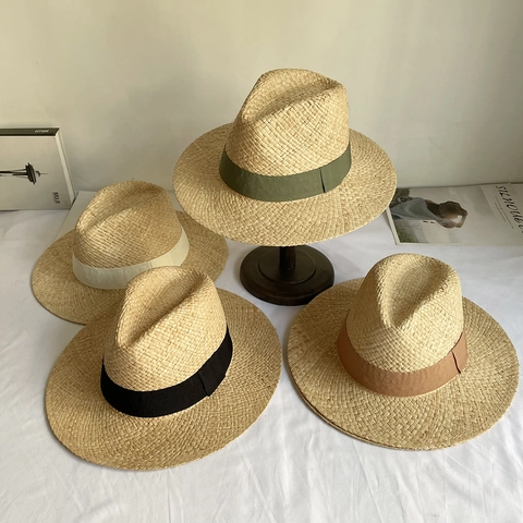 Classic 100% Raffia Straw Fedora Panama Hat For Women Men Summer Sun Protection Beach Travel Woven With Grosgrain Ribbon