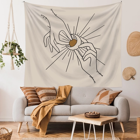 Arazzo Da Parete Bohemien Poliestere Arte Astratta Linee Mano Sole Luna Minimalista Nordico Decorazione Casa