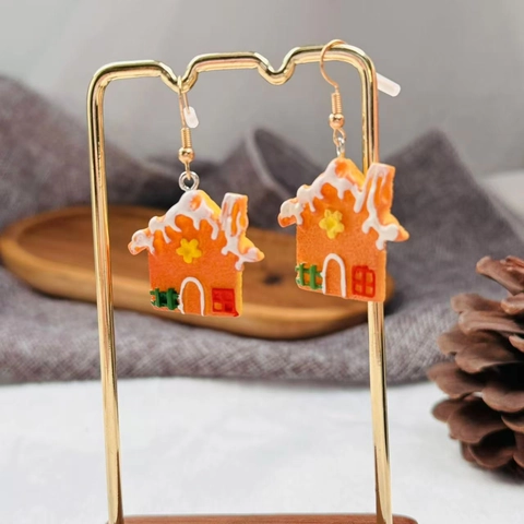 Resin Christmas Earrings Gingerbread Man Tree House Socks Gloves Heart Festive Holiday Jewelry For Women Girls