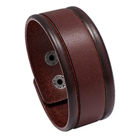 Vintage Punk Cowhide Leather Wide Bracelet With Adjustable Metal Snaps For Men And Women Retro Style Biker Cuff