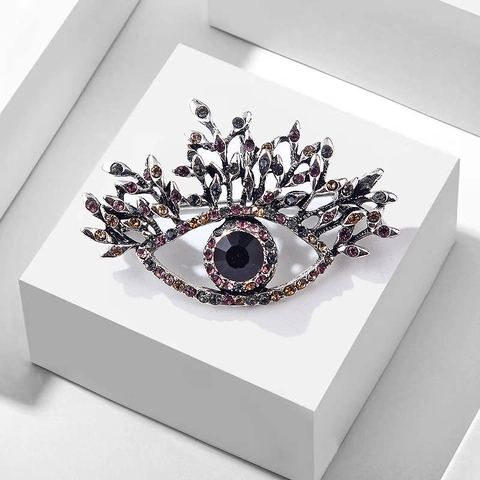 Broche Oeil Du Diable Vintage Alliage Strass Multicolores Design Branche Style Rétro Bijou Pour Femmes Hommes