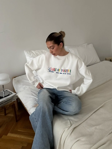 Sweat-shirt Femme Col Rond Coton Brodé Lettres Colorées Manches Longues Décontracté Streetwear Pullover Haut