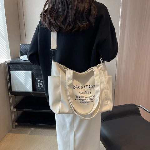 Bolso Tote De Gran Capacidad Nailon Lona Estampado Letras Bandolera Casual Mano Para Mujeres