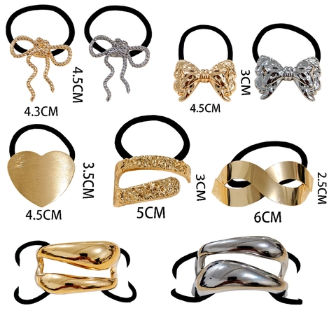 Metal Ponytail Cuff Hair Ring Gothic Punk Hair Accessories Geometric Gold Silver Elastic Hair Tie For Women