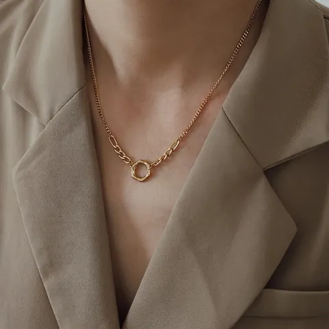 Minimalistische Ronde Ring Hanger Ketting Titanium Staal Verguld Asymmetrische Gespleten Ketting Voor Dames Mode Sieraden