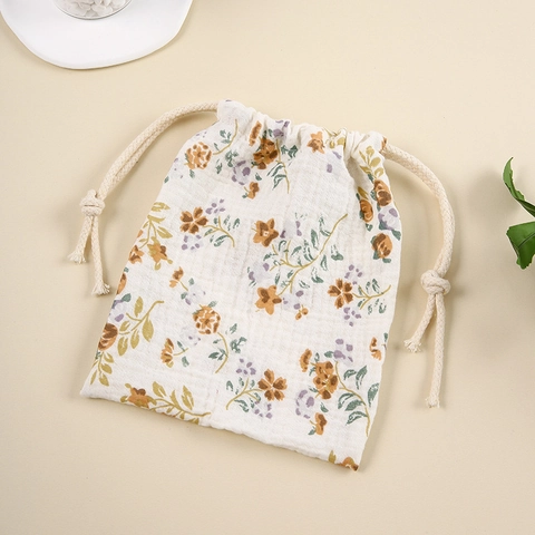 Cotton Muslin Drawstring Storage Bag Double Layer Multipurpose Organizer For Baby Essentials Travel Makeup Cute