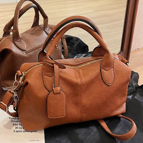 Boston Bag Lychee Pattern PU Leather Large Capacity Shoulder Crossbody Handbag With Top Handle And Metal Zipper For Women