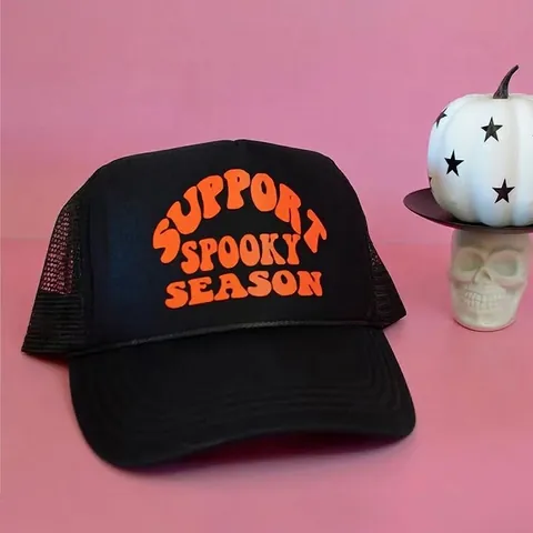 Support Spooky Season Trucker Hat Halloween Δίχτυ Πολυεστέρας Ρυθμιζόμενο Καπέλο Ήλιου Υπαίθρια Σπορ Για Άνδρες Γυναίκες