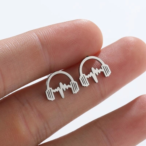 Pendientes De Auriculares Latido Del Corazón Acero Inoxidable Música Onda De Sonido EKG Punk Hip Hop Joyería Moda