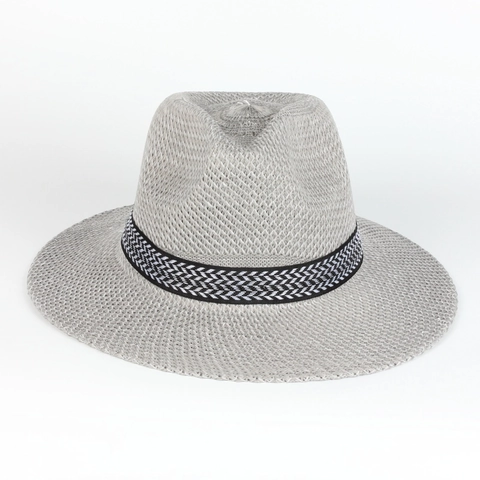 Straw Fedora Hat Summer Panama Sun Hat Breathable Wide Brim For Men Women Beach Vacation Casual With Geometric Ribbon
