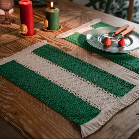 Woven Placemats Cotton Linen Tassel Christmas Table Decor Nordic Boho Striped Rectangular Dining Mat Handcrafted