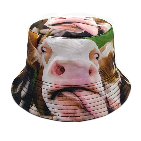 Creative Realistic Cow Print Bucket Hat For Men Women Outdoor Sun Protection Polyester Fisherman Hat Funny Animal Pattern Headwear