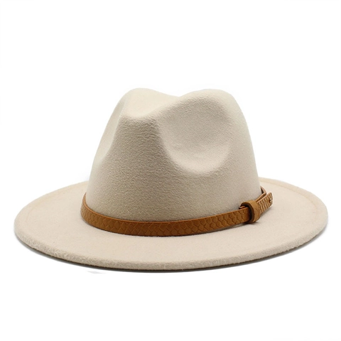 Retro Fedora Hat Women Wide Brim Wool Felt Jazz Cap With Snakeskin Pattern Belt Buckle Elegant Vintage French Style