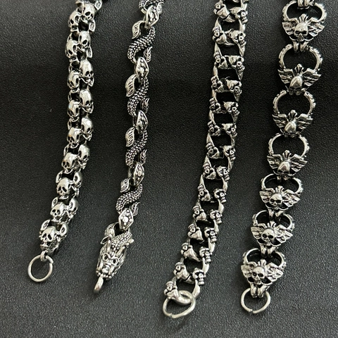 Retro Skull Dragon Head Alloy Bracelet Gothic Punk Hip Hop Men Personality Bone Chain Wristband Jewelry