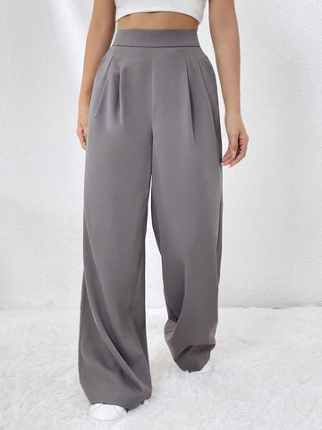 Pantaloni A Gamba Larga Da Donna Vita Alta Elastica Poliestere Casual Eleganti Dritti Con Tasche