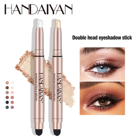 Double Head Eyeshadow Stick And Brush Waterproof Long Lasting Metallic Shimmer Matte Creamy High Pigment Eye Shadow Pen