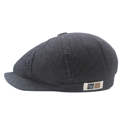 Men Retro British Style Beret Hat Striped Cotton Polyester Breathable Sunshade Newsboy Cap Adjustable Buckle