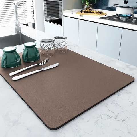 Küchenarbeitsplatte Abtropfmatte Saugfähig Schnelltrocknend PU-Leder Kaffeemaschinen-Pad Rutschfest Hitzebeständig Minimalistisches Design