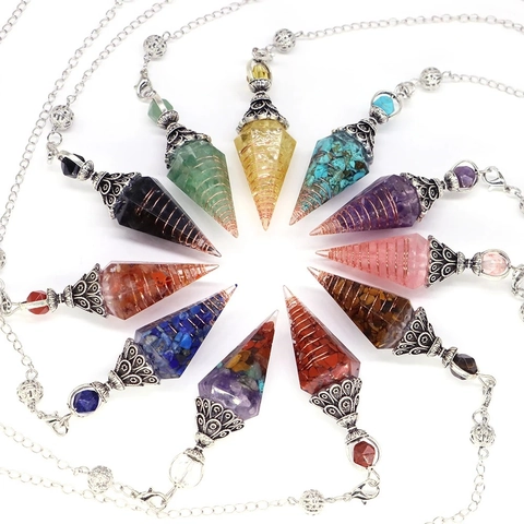 Natural Crystal Orgone Pendulum Necklace Hexagonal Pyramid Pendant With Resin Copper Wire And Alloy Chain For Energy Healing