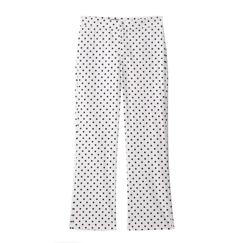 Damen Casual Polka Dot Hose Hohe Taille Gerades Bein Polyester Freizeithose Schwarz Weiß Bedruckte Lange Hose