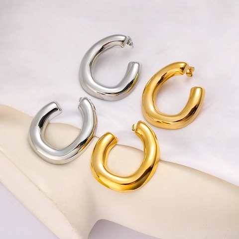Pendientes De Aro En Forma De C Acero Inoxidable Pulido Espejo Geométrico Minimalista Moda Para Mujeres