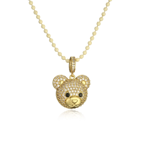 Bear Pendant Necklace Colorful Zircon Pave Copper Cute Animal Head Ball Chain For Women