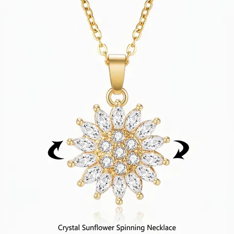 Rotatable Sunflower And Clover Pendant Necklace Titanium Steel With Zircon Elegant Luxury Jewelry For Women