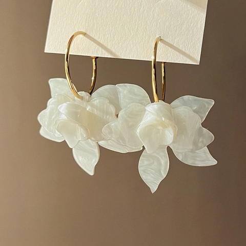 Orecchini A Cerchio Con Fiori In Resina Con Perno In Argento Texture Marmo Gioielli Floreali Vintage Per Donne Ragazze