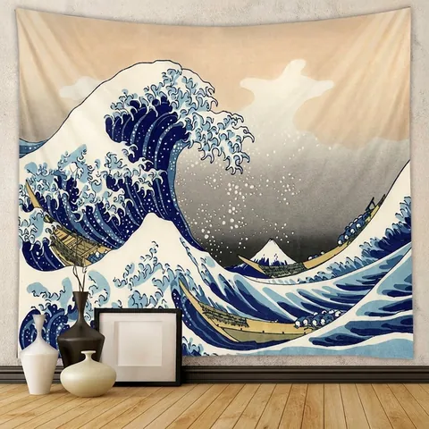 Japanese Ukiyo-e Great Wave Off Kanagawa Tapestry Polyester Wall Hanging For Bedroom Living Room Decor Art