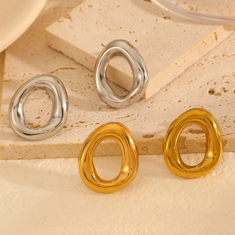 Onregelmatige Ovalen Oorknopjes Roestvrij Staal 18K Verguld Vloeibaar Metaal Stijl Organische Minimalistische Sieraden Dames