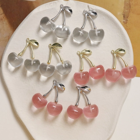 Kirschförmige DIY-Schmuckanhänger Resin-Alloy Charms Fruchtstil Ohrring Halskette Zubehör Handgefertigte Komponenten