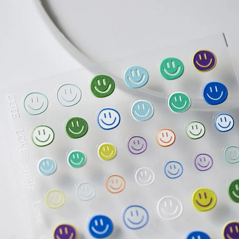 3D Relief Nail Art Stickers Colorful Smile Face Heart Patterns Self Adhesive Waterproof Thin Decals DIY Manicure Decorations