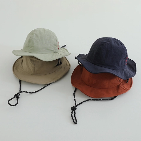 Kids Bucket Hat Quick Dry Polyester Sun Hat Wide Brim Breathable Outdoor Adjustable Windproof Rope Toddler Boys Girls