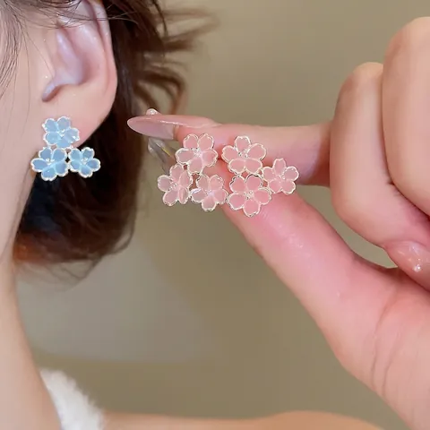 Orecchini A Lobo Con Fiori In Resina E Perno In Argento Sterling 925 Fiore Di Ciliegio Stile Dolce Vacanziero Per Donna