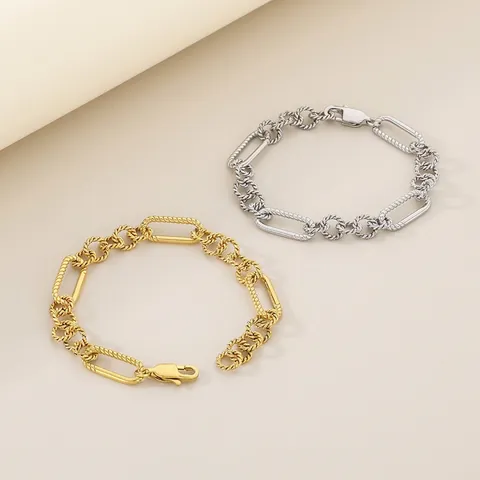 Bracelet En Acier Inoxydable Chaîne Mixte Géométrique Circulaire Torsadé Lien Fermoir Mousqueton Tendance Punk Chic Femmes