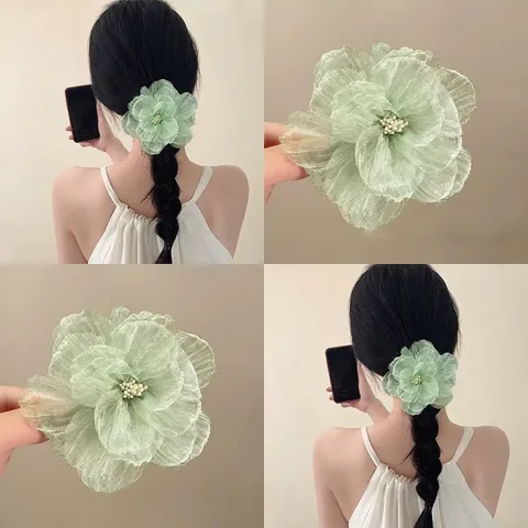 Simulated Flower Hair Claw Clips Fabric Rose Mesh Camellia Shark Clips Elegant Hair Ties Accessories For Women Girls