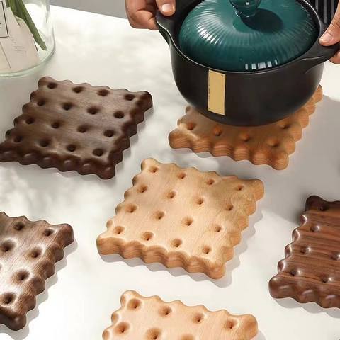 Posavasos De Madera Maciza Forma De Galleta Flor Rompecabezas Almohadillas Aislantes Resistentes Al Calor Nogal Negro Haya