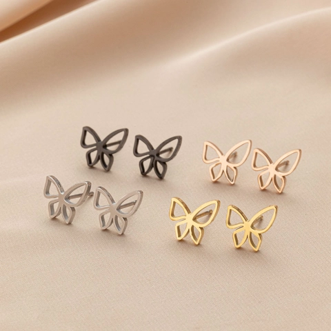 Pendientes De Botón De Mariposa Hueca Acero Inoxidable Minimalista Francés Dulce INS Estilo Joyas Para Mujeres