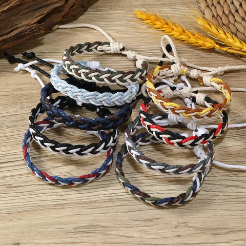 Bracelet Tressé À La Main Sportif Corde En Coton Et Ligne De Cire Bijoux Décontractés Ajustables Pour Hommes Femmes