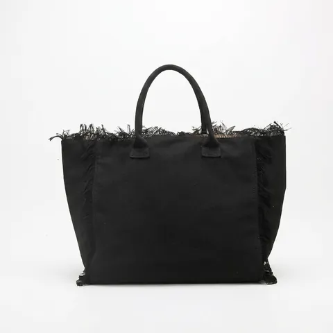 Large Capacity Canvas Tote Bag Frayed Fringe Edge Minimalist Shoulder Handbag Women Fashion Commuting School