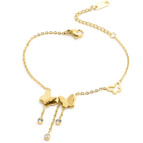 Butterfly Tassel Bracelet Gold Plated Stainless Steel Frosted Hollow Zircon Pendant Adjustable Chain Elegant For Women